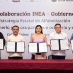 Indira Vizcaíno firma convenio de colaboración con INEA para abatir el rezago educativo en Colima