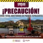 Seidum alerta por cierre temporal nocturno en el puente ‘Tepalcates II’ este lunes, por trabajos en la autopista Colima-Manzanillo