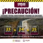 Seidum Colima informa cierre temporal nocturno en el tramo ‘La Salada’ este sábado, domingo y lunes