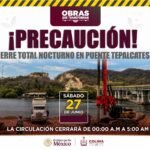 Seidum informa cierre total nocturno en el puente ‘Tepalcates II’ este sábado, por trabajos en autopista Colima-Manzanillo