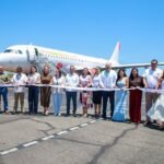 Indira Vizcaíno recibe el primer vuelo AIFA-Manzanillo de Viva Aerobús; trasladó a 163 pasajeros