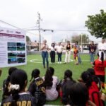 Indira Vizcaíno entregó cancha de usos múltiples en Santa Bárbara y de futbol rápido en la colonia Francisco I. Madero