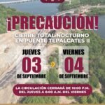 Seidum informa cierre total nocturno en el puente ‘Tepalcates II’ este jueves y viernes, por trabajos en autopista Colima-Manzanillo